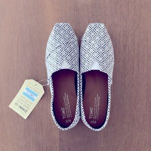 Toms Classic White Black Canvas Vintage Tiley - New